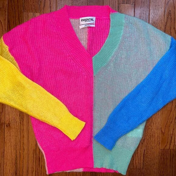 ESSENTIEL Antwerp $355 Vivar Colorblock V Neck Sweater Made In Italy XS US2 NWOT - Picture 2 of 14